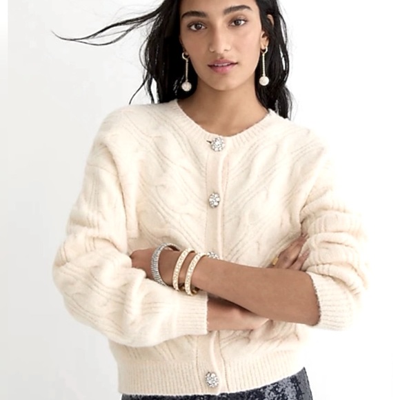 J. Crew Sweaters J Crew Cable Knit Jeweled Buttoned Cardigan Poshmark